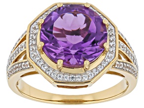 Pre-Owned Canela Amethyst With White Zircon 18k Yellow Gold Over Sterling Silver Ring 4.29ctw