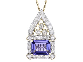 Pre-Owned Tanzanite And White Diamond 14k Yellow Gold Center Design Pendant with Chain 3.09ctw