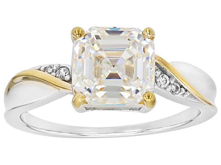 Pre-Owned White Strontium Titanite Rhodium And 18k Yellow Gold Over Silver Two-Tone Ring 3.35ctw