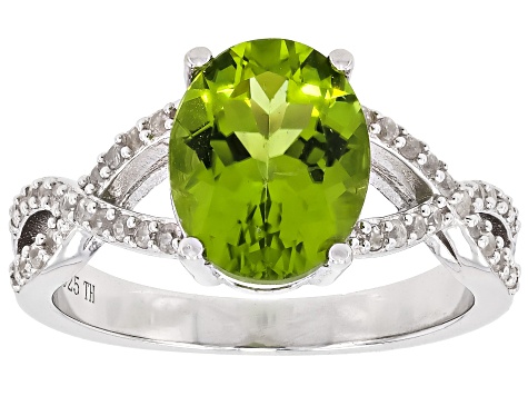 Pre-Owned Green Peridot Rhodium Over Sterling Silver Ring 2.30ctw