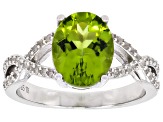 Pre-Owned Green Peridot Rhodium Over Sterling Silver Ring 2.30ctw
