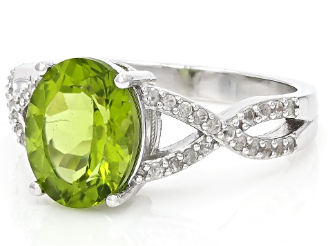 Pre-Owned Green Peridot Rhodium Over Sterling Silver Ring 2.30ctw