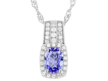 Picture of Pre-Owned Blue Tanzanite Rhodium Over Sterling Silver Pendant with Chain 0.98ctw