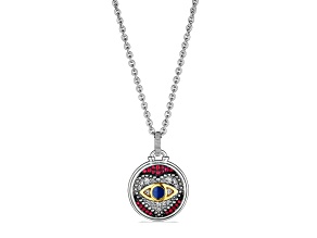 Pre-Owned Judith Ripka Couture Little Luxuries Ruby & Diamond Rhodium & 18k Gold Over Silver Pendant