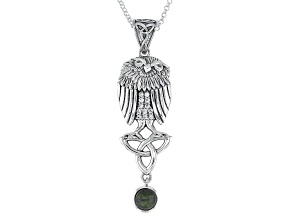 Pre-Owned Connemara Marble With Cubic Zirconia Sterling Silver Owl Pendant With Chain