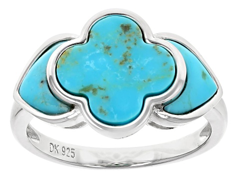 Pre-Owned Blue Kingman Turquoise Rhodium Over Sterling Silver Ring ...