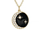Pre-Owned White Cubic Zirconia 18k Yellow Gold Over Sterling Silver And Black Enamel Celestial Penda