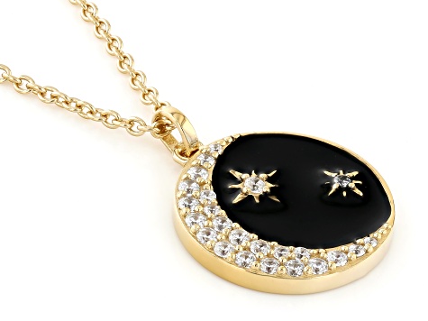 Pre-Owned White Cubic Zirconia 18k Yellow Gold Over Sterling Silver And Black Enamel Celestial Penda