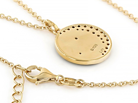 Pre-Owned White Cubic Zirconia 18k Yellow Gold Over Sterling Silver And Black Enamel Celestial Penda