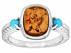 Pre-Owned Amber Rhodium Over Sterling Silver Ring