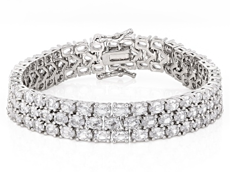 Pre-Owned White Cubic Zirconia Rhodium Over Brass Tennis Bracelet 28.92ctw