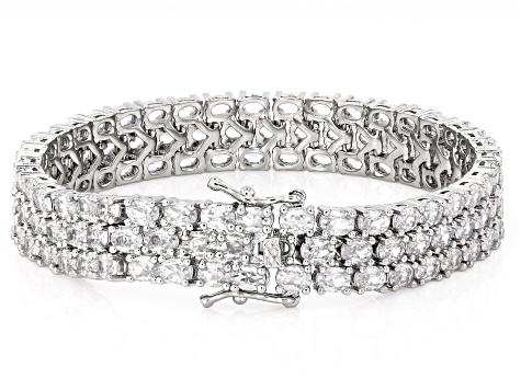Pre-Owned White Cubic Zirconia Rhodium Over Brass Tennis Bracelet 28.92ctw