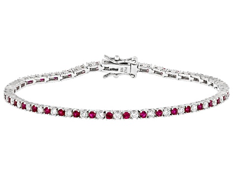 Pre-Owned Lab Created Ruby And Lab-Grown Diamond Rhodium Over Sterling Silver Tennis Bracelet 3.31ct