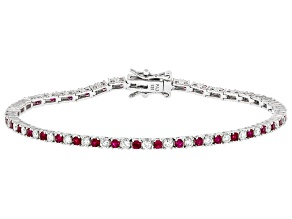 Pre-Owned Lab Created Ruby And Lab-Grown Diamond Rhodium Over Sterling Silver Tennis Bracelet 3.31ct