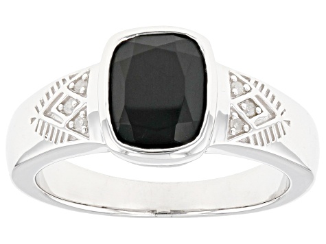Pre-Owned Black Onyx Rhodium Over Sterling Silver Men's Ring 2.70ctw