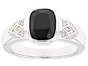 Pre-Owned Black Onyx Rhodium Over Sterling Silver Men's Ring 2.70ctw