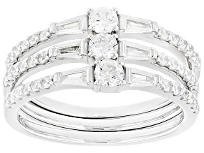 Pre-Owned White Cubic Zirconia Rhodium Over Sterling Silver Ring Set 1.86ctw