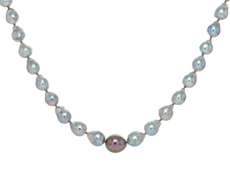 Pre-Owned Platinum Cultured Japanese Akoya & Cultured Tahitian Pearl Rhodium Over Sterling Silver Ne