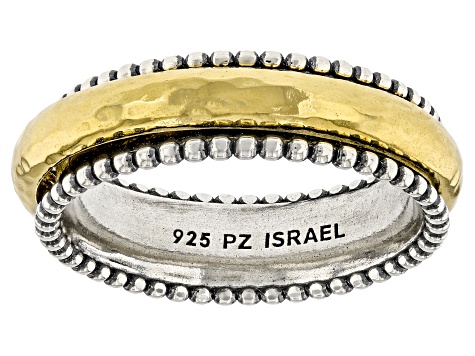 Pre-Owned Two Tone Sterling Silver & 14K Gold Over Sterling Silver Spinner Ring