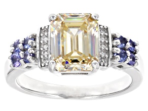 Pre-Owned White Lab Created Strontium Titanite Rhodium Over Sterling Silver Ring 3.61ctw