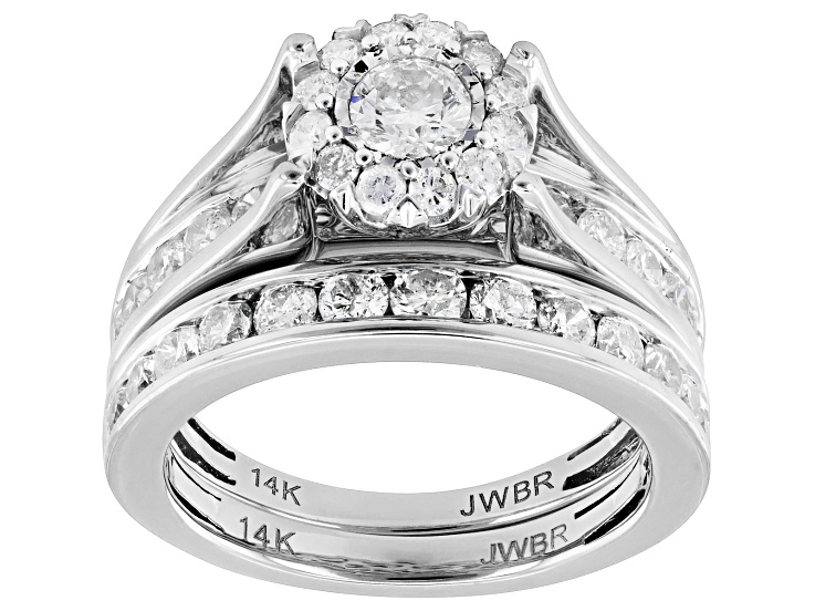 Pre-Owned White Diamond 14k White Gold Halo Ring With Matching Band 2.00ctw