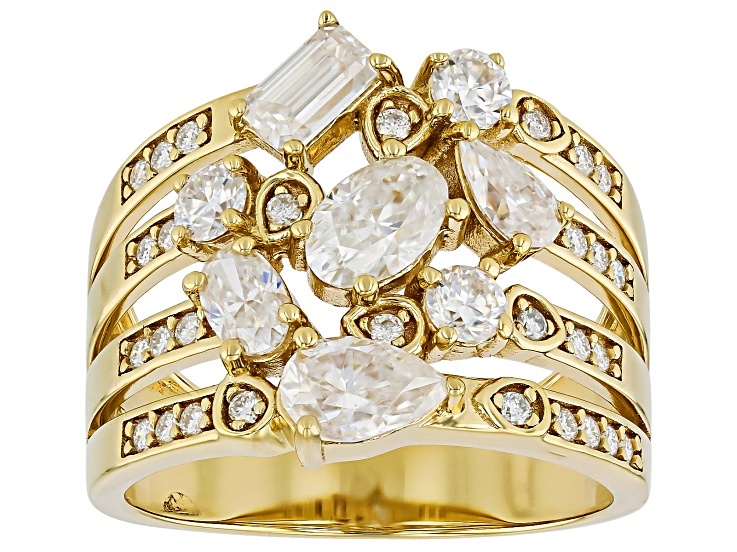 Pre-Owned Moissanite 14k Yellow Gold Over Silver Scattered Design Ring 2.30ctw DEW.