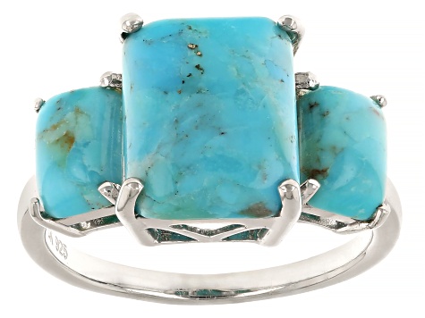 Pre-Owned Blue Composite Turquoise Rhodium Over Sterling Silver Ring ...