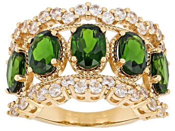 Picture of Pre-Owned Chrome Diopside With White Zircon 18k Yellow Gold Over Sterling Silver Ring 4.76ctw
