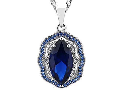Blue Lab Created Spinel Rhodium Over Sterling Silver Ring 5.41ctw