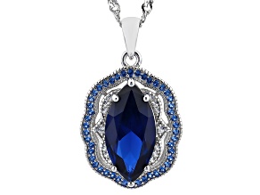 Pre-Owned Blue Lab Created Spinel Rhodium Over Silver Pendant with Chain 3.64ctw