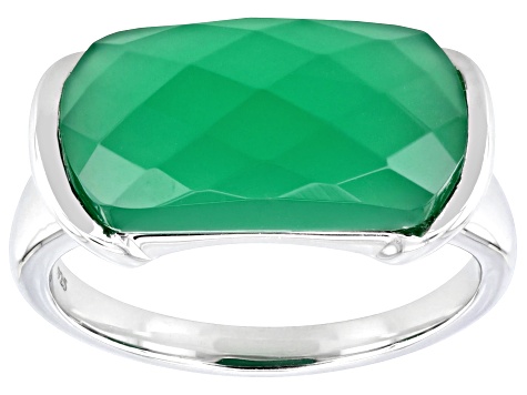 Rhodium Plated Pear Green Onyx Charm