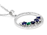 Pre-Owned Lab Sapphire, Lab Emerald And Lab-Grown Diamond Rhodium Over Silver Pendant With Chain 1.2