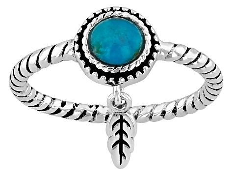 Pre-Owned Blue Composite Turquoise Sterling Silver Feather Charm Ring