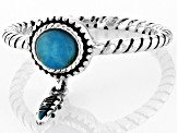 Pre-Owned Blue Composite Turquoise Sterling Silver Feather Charm Ring