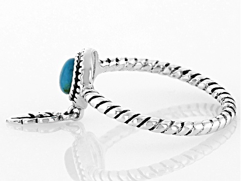 Pre-Owned Blue Composite Turquoise Sterling Silver Feather Charm Ring