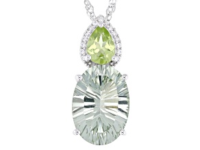 Pre-Owned Concave Cut Prasiolite Rhodium Over Sterling Silver Pendant with Chain