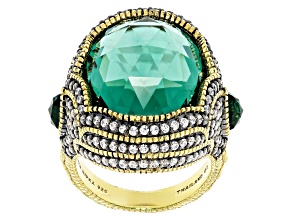 Pre-Owned Judith Ripka Lab Created Green Quartz With Cubic Zirconia 14k Gold Clad Marrakesh Ring 19.