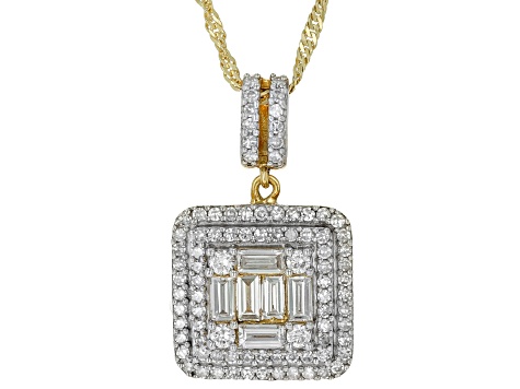 Pre-Owned White Lab-Grown Diamond H SI 14k Yellow Gold Over Sterling Silver Pendant With 18" Chain 1