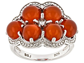 Pre-Owned Carnelian Rhodium Over Sterling Silver Ring