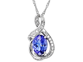 Pre-Owned Tanzanite And White Diamond 14k White Gold Slide Pendant With 18" Singapore Chain 1.67ctw