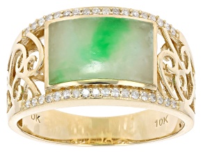 Pre-Owned Green Jadeite 10k Yellow Gold Unisex Ring