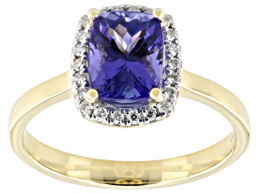 Pre-Owned Blue Tanzanite With White Diamond 18k Yellow Gold Ring 1.88ctw