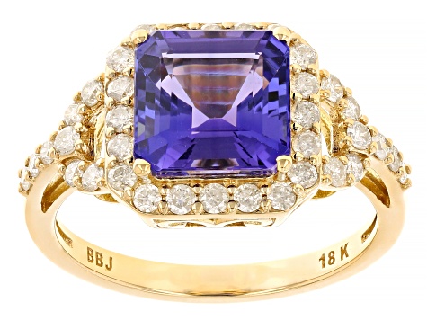 Pre-Owned Blue Tanzanite With White Diamond 18k Yellow Gold Ring 2.78ctw
