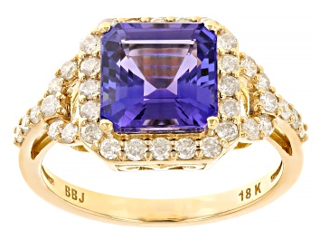 Picture of Pre-Owned Blue Tanzanite With White Diamond 18k Yellow Gold Ring 2.78ctw