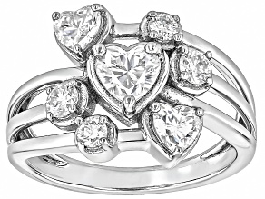 Pre-Owned Moissanite Platineve Bypass Heart Ring 1.28ctw DEW
