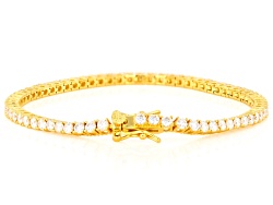 Pre-Owned Moissanite 14k Yellow Gold Over Silver Tennis Bracelet 3.96ctw DEW
