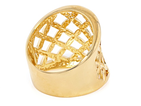 Pre-Owned 18k Yellow Gold Over Bronze Basket Weave Ring