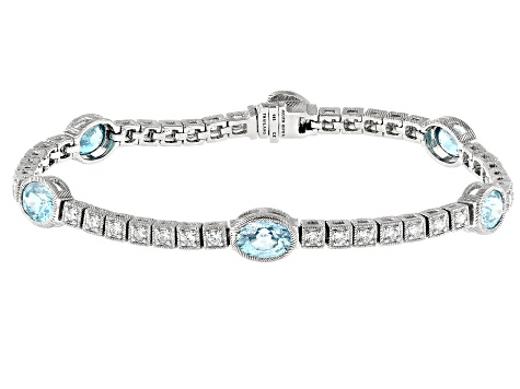 Pre-Owned Judith Ripka Blue Zircon & Cubic Zirconia Rhodium Over Silver Imperial Tennis Bracelet 10.