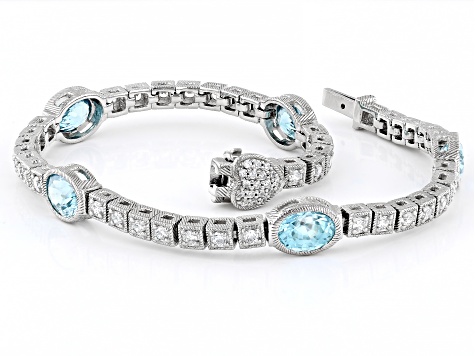 Pre-Owned Judith Ripka Blue Zircon & Cubic Zirconia Rhodium Over Silver Imperial Tennis Bracelet 10.