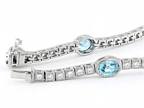 Pre-Owned Judith Ripka Blue Zircon & Cubic Zirconia Rhodium Over Silver Imperial Tennis Bracelet 10.